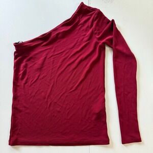 Theory Lefft One‎ Shoulder Top Dark Vermilion Red Matte Jersey Size P